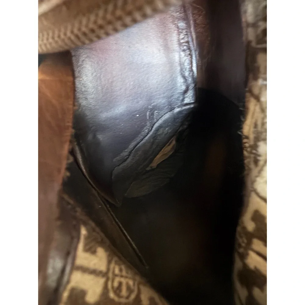 Tory Burch Brown Two Tone Leather Riding Boots Gold Logo Size 9M F 12 55